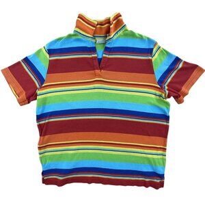 Vintage Fiorlini International Polo Shirt Womens 18/20W Rainbow Striped 90s Rave